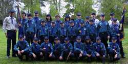 Paul Duggan (GSL), David Young (ASL) and Hugh Wilkinson (ASL) pictured with Second Lambeg Scouts in Wallace Park on Sunday 22nd April prior to the St George’s Day parade and special services in Lisburn celebrating 100 years of Scouting.  